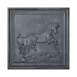 Decorated Cast iron fireback Horses – CM 50 x 50 h x 1