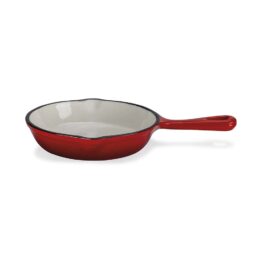 FRYING PAN Ø 15 CM. HEIGHT 3 CM. ENAMELLED OUTSIDE RED – INSIDE WHITE