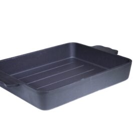 ROASTING PAN IN CAST IRON DIM. 32.5 x 30.2 HEIGHT 5.2 CM.WITH BLACK ENAMELLED