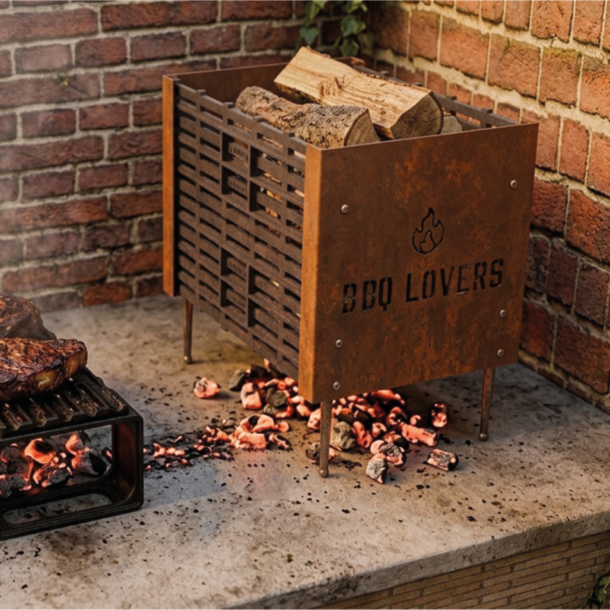 PL 4025 - Outdoor cast iron and Corten steel log burner - Image 2